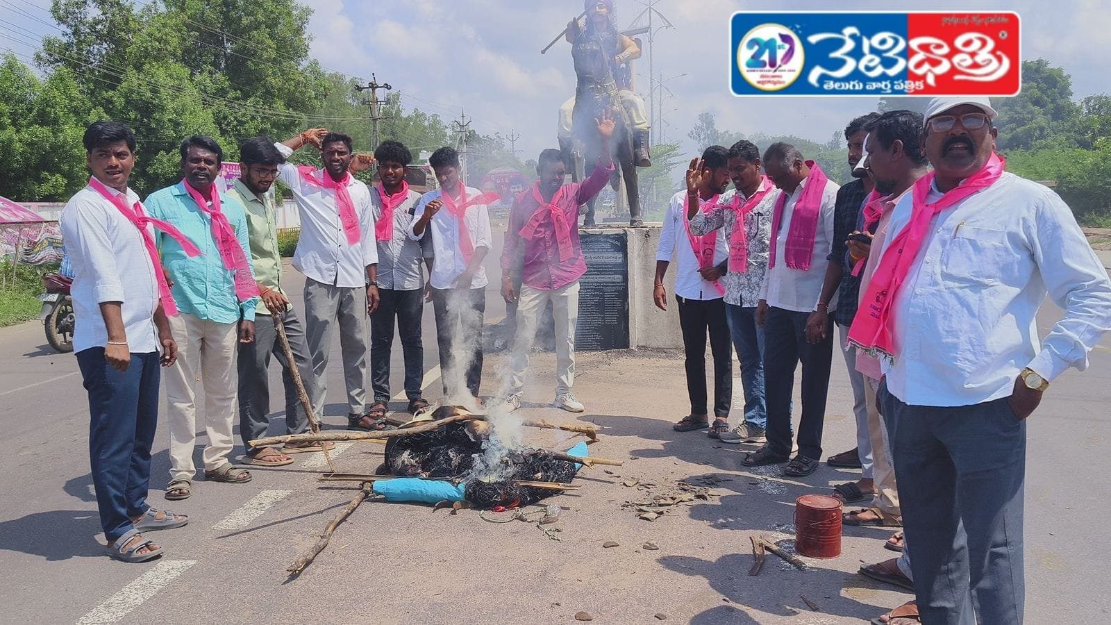 BRS Leaders Burn CM & MLA Effigies in Bhupalpalli