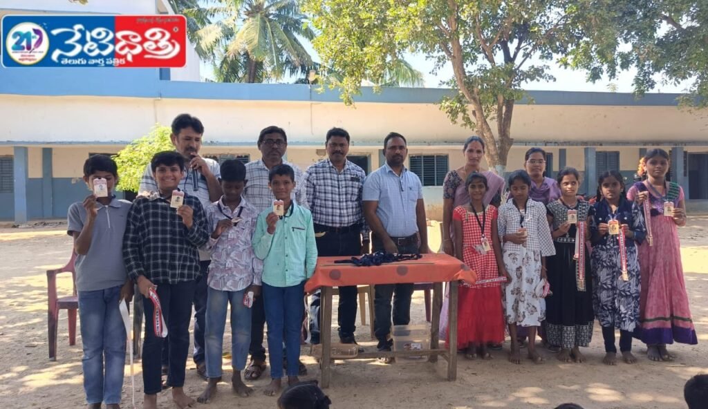 Teacher Distributes ID Cards to Students